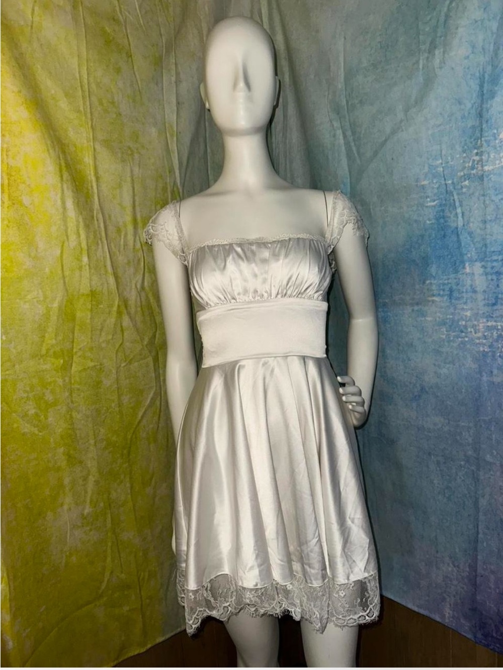 White Satin Lace Mini Dress with corset lace up back